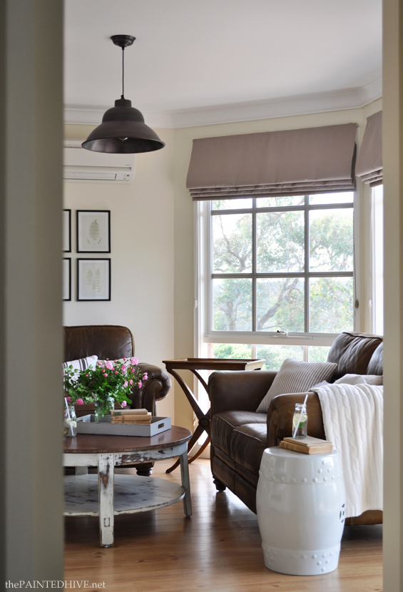 Cottage Country Living Room with Brown Leather Sofas | The Painted Hive