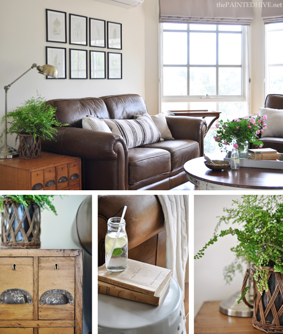 Cottage Country Living Room with Brown Leather Sofas | The Painted Hive