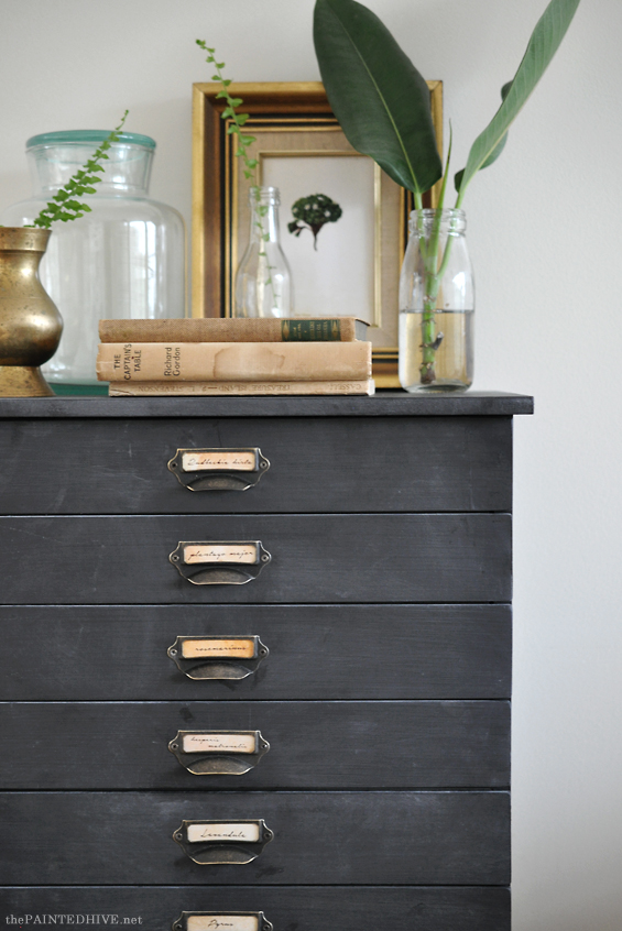 DIY Chalkboard Faux Multi-Drawer Hack with Card File Pulls | The Painted Hive