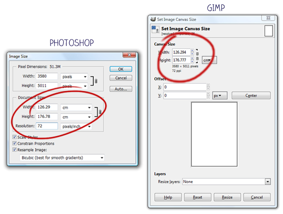 Image Size Properties in Photoshop/GIMP