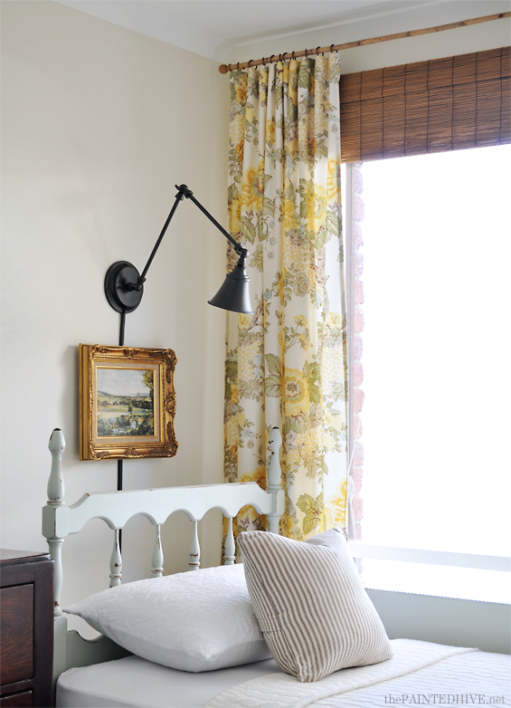 Quilt Cover Curtains and a Faux Bamboo Shade | The Painted Hive