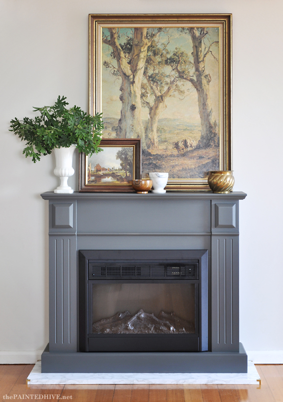 Fireplace with DIY Marble Hearth | The Painted Hive
