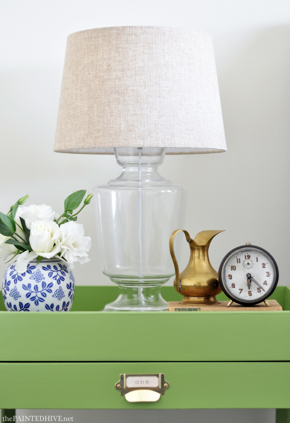 Bedside Vignette with Glass Lamps and Vintage Finds | The Painted Hive