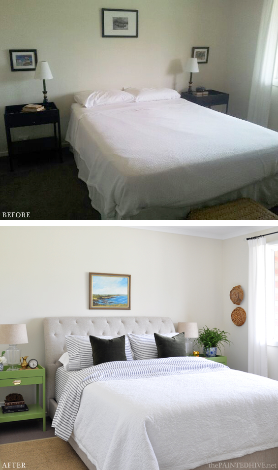 Budget Friendly Coastal Bedroom Makeover Before and After | The Painted Hive