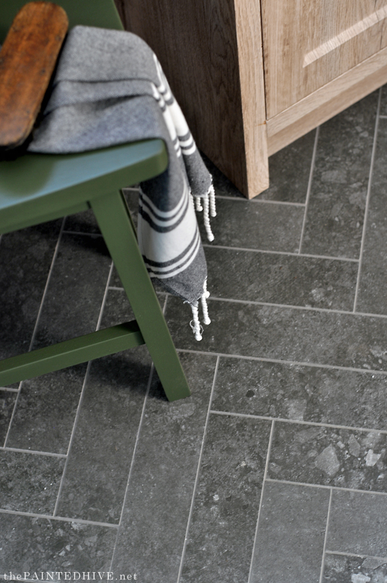 Charcoal Herringbone Tile Floor