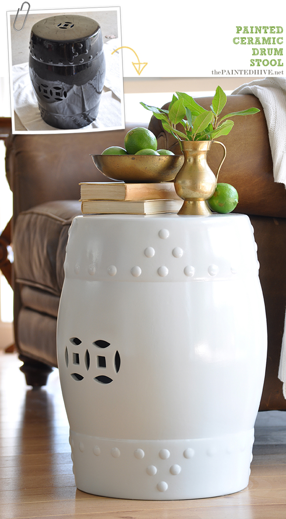 Painted Ceramic Drum Stool Before and After