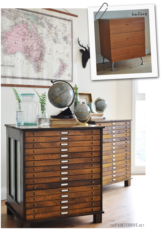 How To Create Your Own Map Style Drawers from any Basic Piece of Furniture | The Painted Hive
