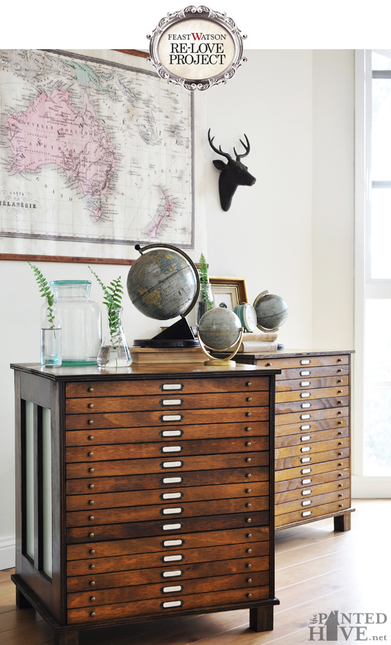 Upcycled Map Drawer Style Bedside Tables