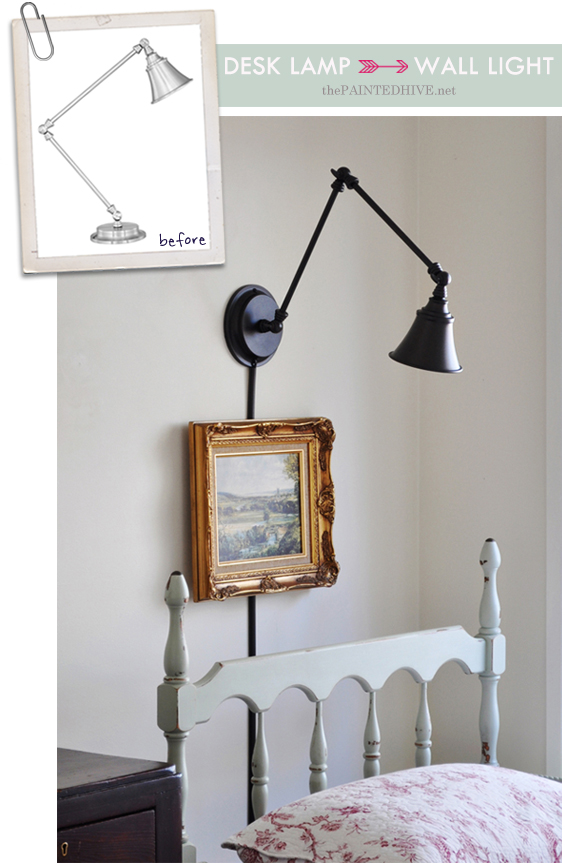 A Desk Lamp Becomes Wall Light The Painted Hive - Wall Lamp Cord Cover Ikea