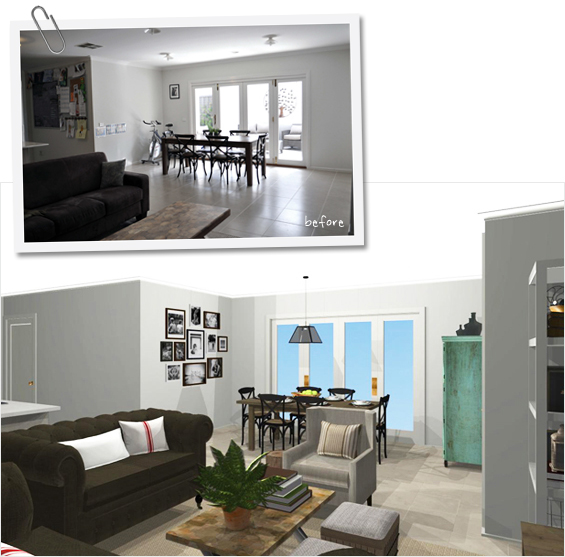 Room Makeover Before and After 3D Rendering