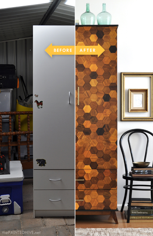 Laminate Armoire Transformed with DIY Wood &quotTiling&quot | The Painted Hive