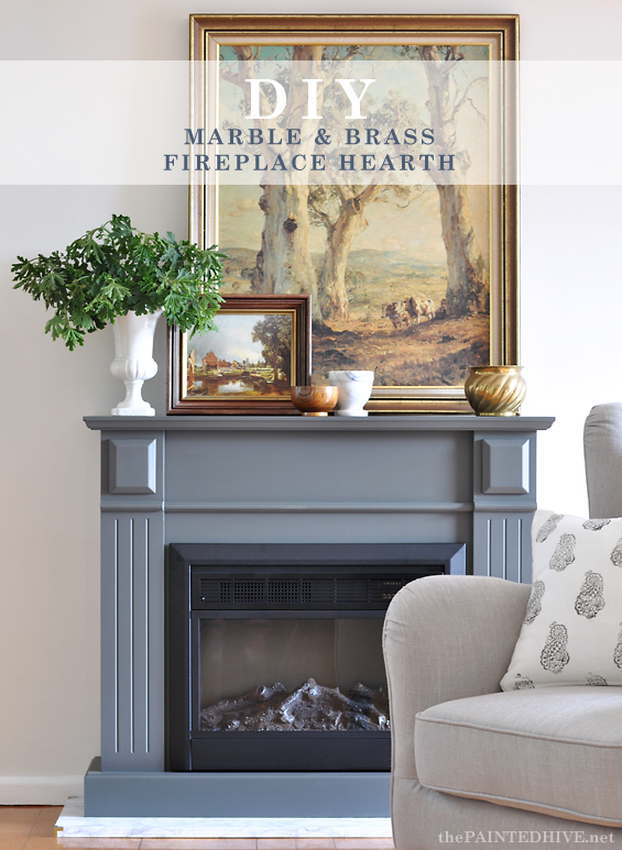 Easy DIY Marble and Brass Fireplace Hearth | The Painted Hive