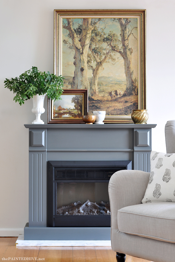 Easy DIY “Marble” Hearth…and a fireplace makeover