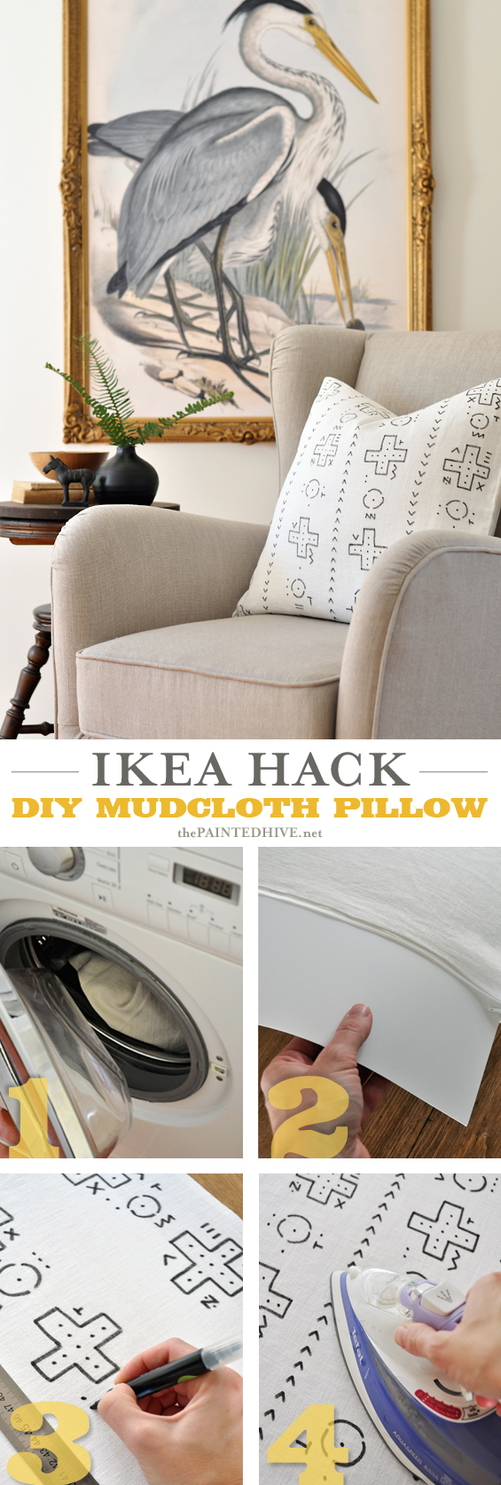 Easy DIY Mudcloth Pillow, Ikea Hack