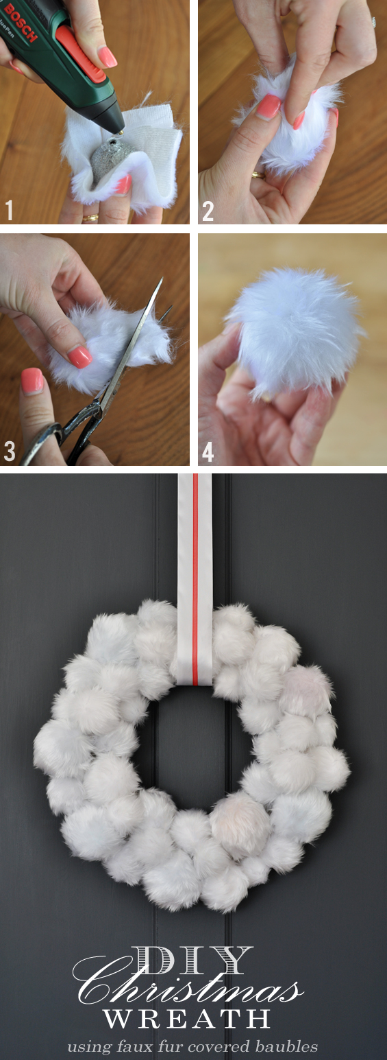 DIY Faux Fur Bauble Wreath