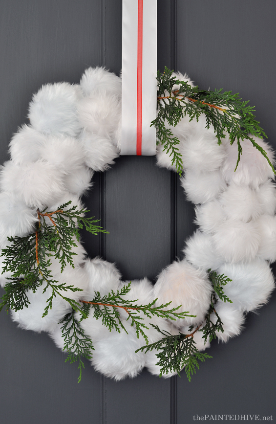 DIY Fur Covered Bauble Wreath