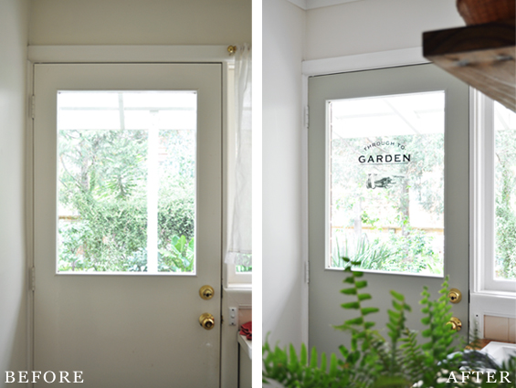 Door Makeover with Vintage Decal Before and After