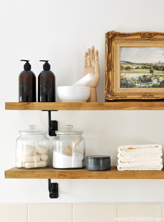 DIY Farmhouse Shelves with Handrail Brackets