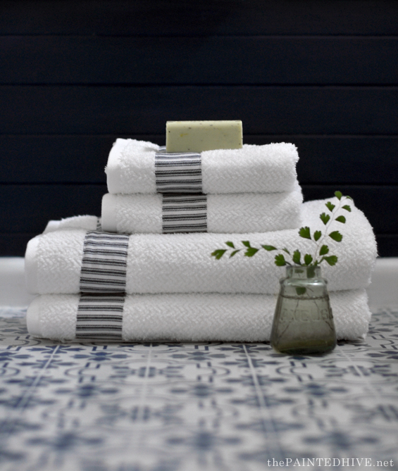 DIY Ticking Trimmed Bath Towels