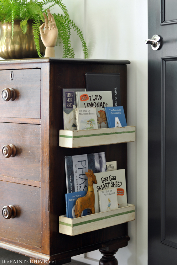 Repurposed Drawer Tidys into Wall Bookshelves