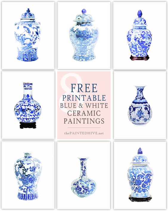 8 FREE Printable Blue & White Ceramic Paintings