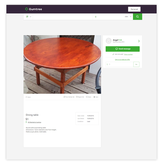Gumtree Dining Table
