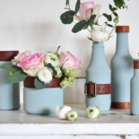 Trash to Treasure Vases…using Old Food Jars & Vintage Handbag Straps!