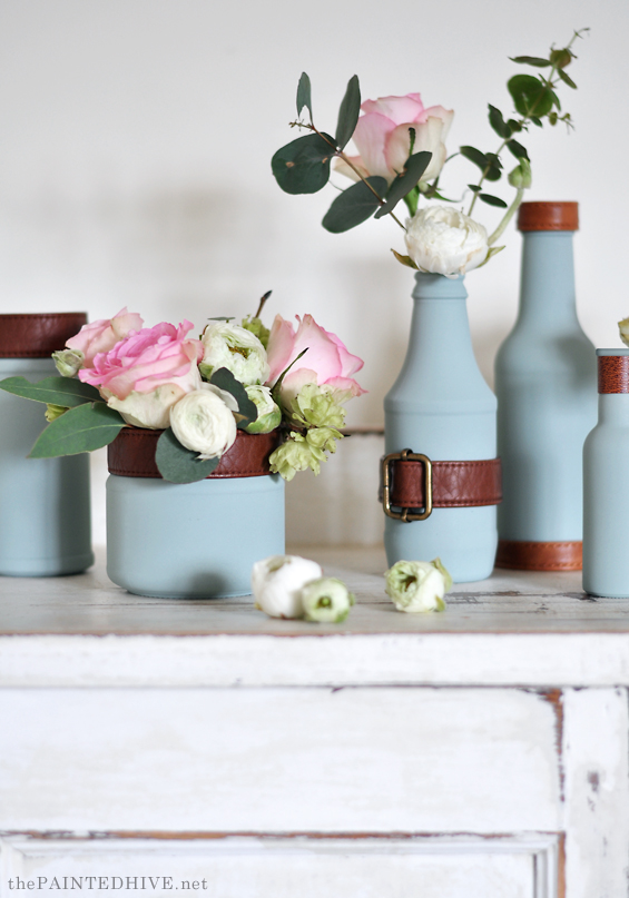 DIY Upcycled Food Jars using Leather and Paint