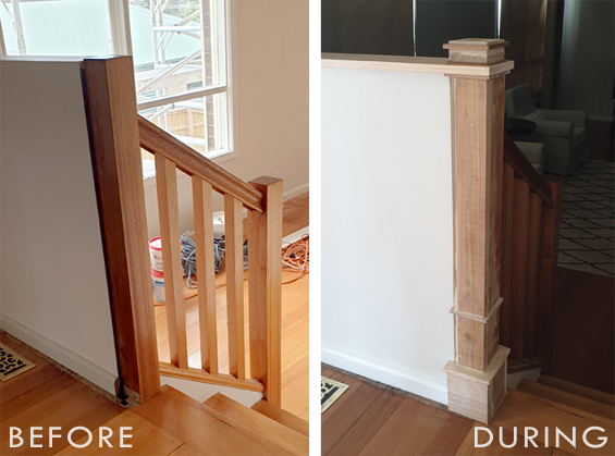 DIY Newel Post Before and After